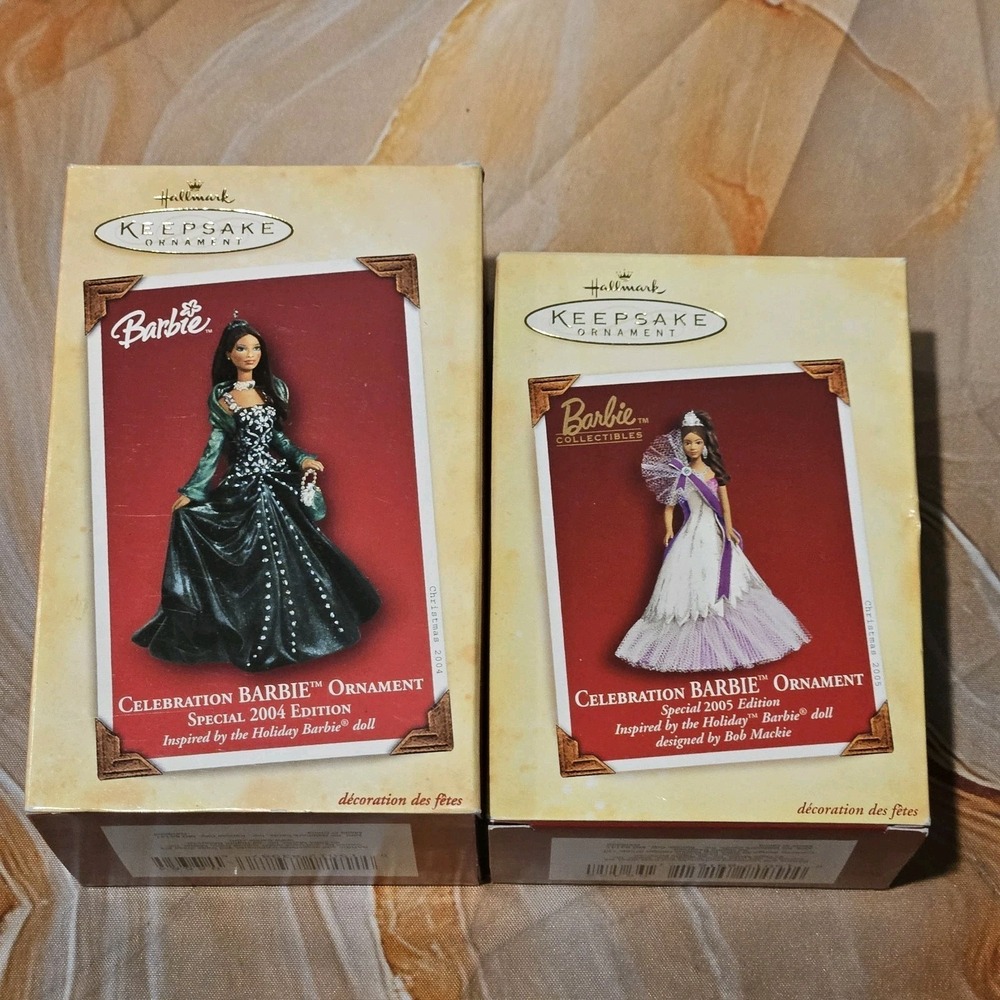 2004 2005 Hallmark Keepsake Celebration Barbie African American Ornaments Lot 2
